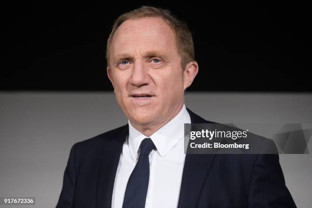 Francois-Henri Pinault, chief executive officer of Kering SA, speaks during a news conference to announce the company's annual results in Paris,...