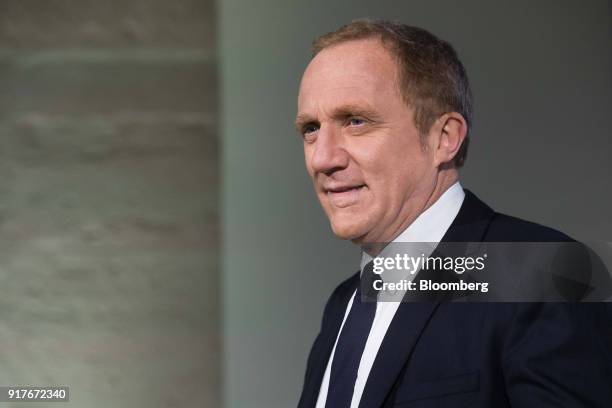 Francois-Henri Pinault, chief executive officer of Kering SA, speaks during a news conference to announce the company's annual results in Paris,...