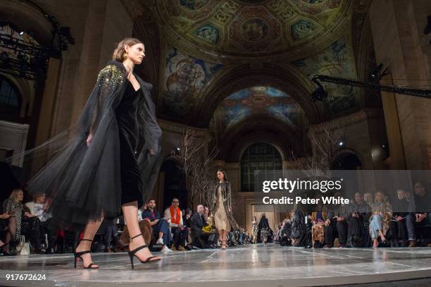 Giedre Dukauskaite walks the runway at Oscar De La Renta fashion show during February 2018 New York Fashion Week at The Cunard Building on February...