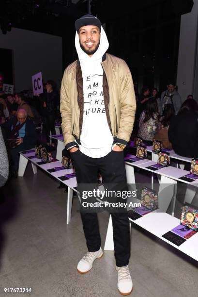 Sarunas J. Jackson attends Anna Sui - Front Row - February 2018 - New York Fashion Week: at Spring Studios on February 12, 2018 in New York City.