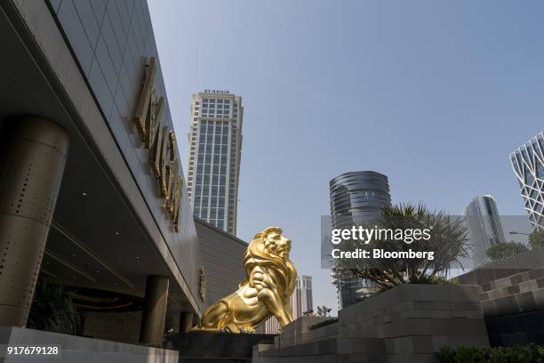 Lion statue stands outside of the MGM Cotai casino resort, developed by MGM China Holdings Ltd., in Macau, China, on Tuesday, Feb. 13, 2018. MGM...