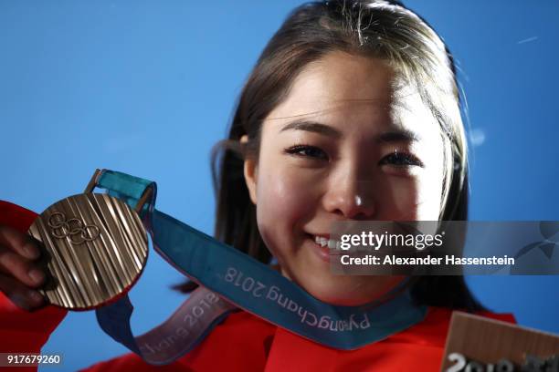 Bronze medalist Sara Takanashi of Japan poses during the medal ceremony Ladies' Normal Hill Individual Ski Jumping on day four of the PyeongChang...