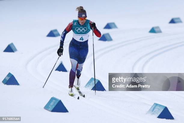 Sadie Bjornsen of the United States competes during the Cross-Country Ladies' Sprint Classic Qualification on day four of the PyeongChang 2018 Winter...