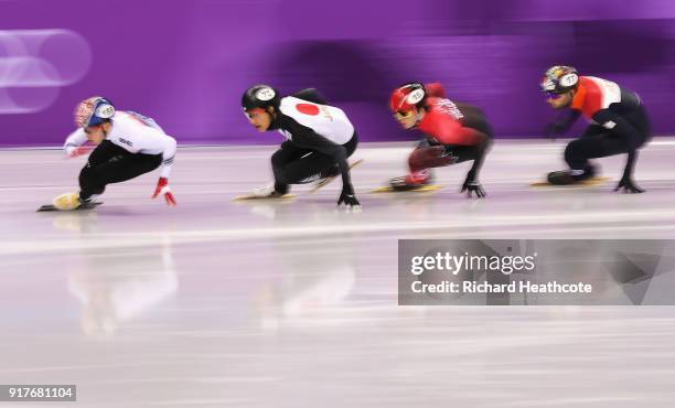 Hyojun Lim of Korea, Kazuki Yoshinaga of Japan, Charle Cournoyer of Canada, and Daan Breeuwsma of the Netherlands compete during the Men's 1000m...