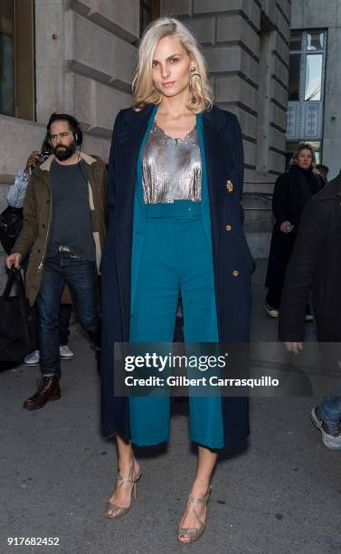 Model Andreja Pejic is seen arriving to the Oscar de la Renta fashion show during New York Fashion Week at The Cunard Building on February 12, 2018...