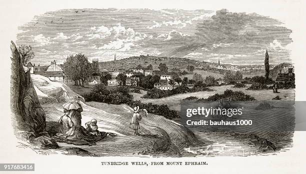 ilustrações de stock, clip art, desenhos animados e ícones de tonbridge wells, in kent, england victorian engraving, circa 1840 - tonbridge