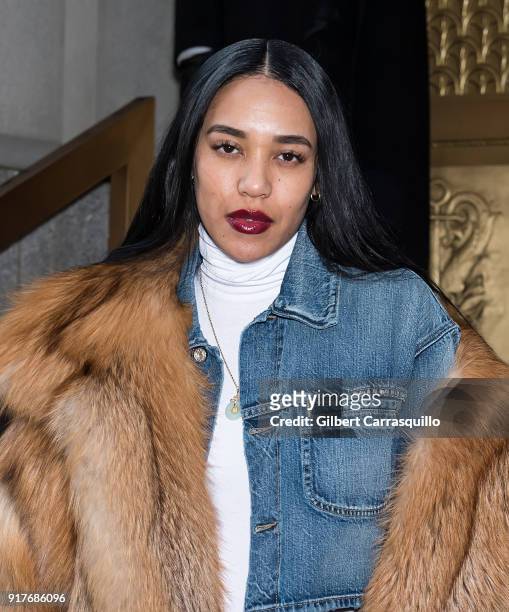 Aleali May is seen arriving to the Oscar de la Renta fashion show during New York Fashion Week at The Cunard Building on February 12, 2018 in New...