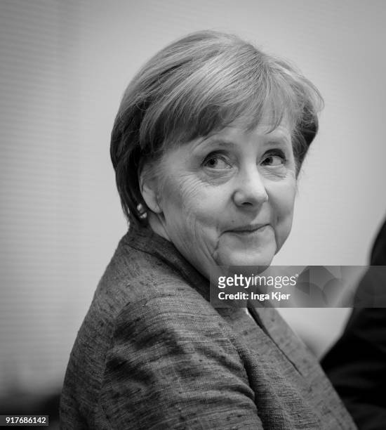 German Chancellor Angela Merkel, arrives for a special faction meeting, on February 07, 2018 in Berlin, Germany. The German Social Democrats , the...