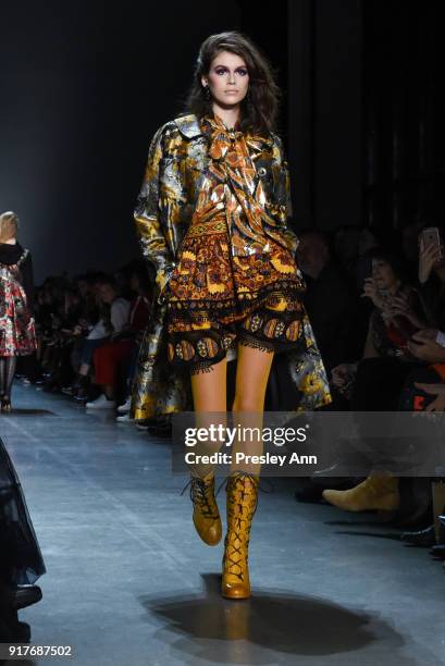 Kaia Gerber walks the runway at Anna Sui - Runway - February 2018 - New York Fashion Week: at Spring Studios on February 12, 2018 in New York City.