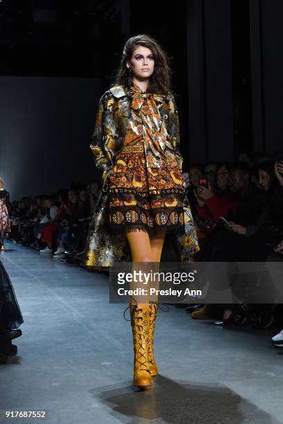Kaia Gerber walks the runway at Anna Sui - Runway - February 2018 - New York Fashion Week: at Spring Studios on February 12, 2018 in New York City.