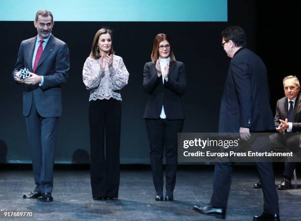 King Felipe of Spain and Queen Letizia of Spain deliver Innovation And Design Awards 2017 on February 12, 2018 in Mostoles, Spain.