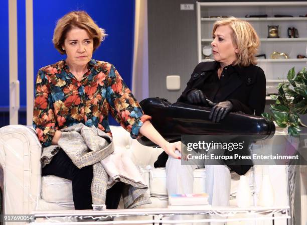 Actresses Amparo Larranaga and Maria Pujalte during the performance of 'El Reencuentro' at Teatro Maravillas on February 12, 2018 in Madrid, Spain.