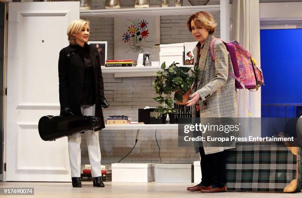 Actresses Amparo Larranaga and Maria Pujalte during the performance of 'El Reencuentro' at Teatro Maravillas on February 12, 2018 in Madrid, Spain.