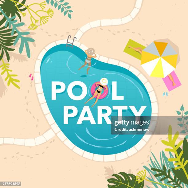 ilustraciones, imágenes clip art, dibujos animados e iconos de stock de fiesta en la piscina - fiesta de piscina