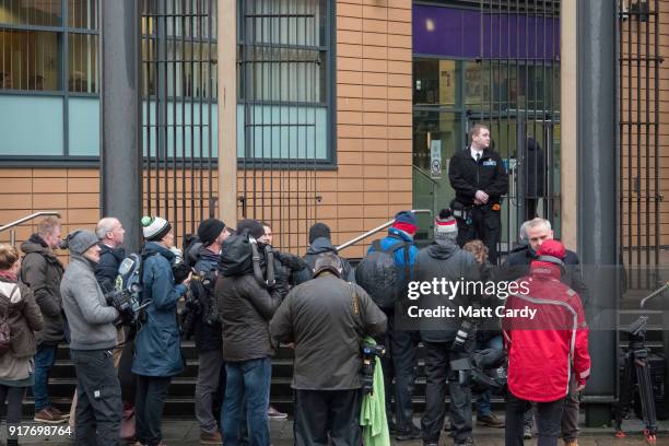 The media wait for England Cricketer Ben Stokes to leave Bristol Magistrate's Court on February 13, 2018 in Bristol, England. The 26-year-old...