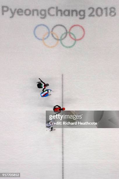 Minjeong Choi of Korea, Arianna Fontana of Italy, Sofia Prosvirnova of Olympic Athlete from Russia, Kexin Fan of China compete during the Ladies'...