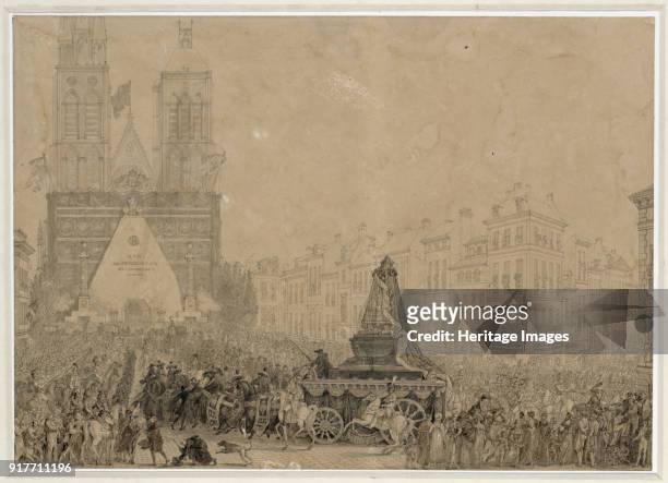 Arrival of the funeral procession with the remains of Louis XVI and Marie-Antoinette in Saint-Denis on 21 January 1815. Found in the Collection of...