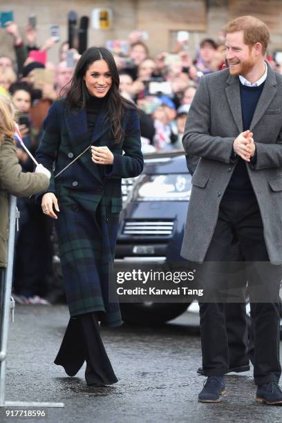 Prince Harry and Meghan Markle visit Edinburgh Castle during their first official joint visit to Scotland on February 13, 2018 in Edinburgh, Scotland.