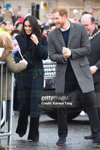 Prince Harry and Meghan Markle visit Edinburgh Castle during their first official joint visit to Scotland on February 13, 2018 in Edinburgh, Scotland.