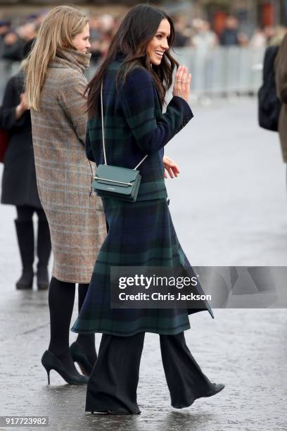 Meghan Markle arrives to Edinburgh Castle with Prince Harry on February 13, 2018 in Edinburgh, Scotland.