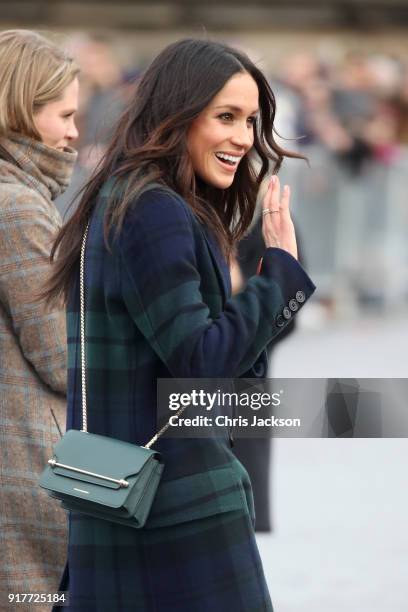 Meghan Markle arrives to Edinburgh Castle with Prince Harry on February 13, 2018 in Edinburgh, Scotland.