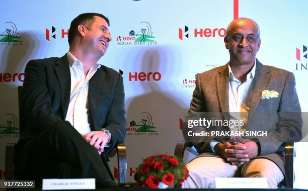 Senior Director for EurAsia Golf Charlie Tingey smiles while talking to Vice President Operations of DLF Golf & Country Club Vishal Bharti during a...