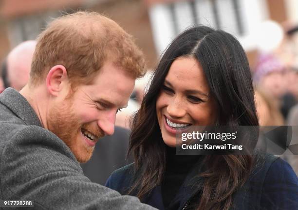 Prince Harry and Meghan Markle visit Edinburgh Castle during their first official joint visit to Scotland on February 13, 2018 in Edinburgh, Scotland.