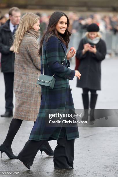 Meghan Markle arrives to Edinburgh Castle with Prince Harry on February 13, 2018 in Edinburgh, Scotland.