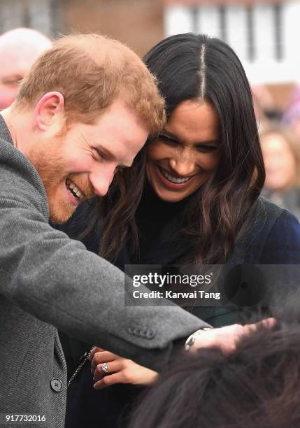 Prince Harry and Meghan Markle visit Edinburgh Castle during their first official joint visit to Scotland on February 13, 2018 in Edinburgh, Scotland.