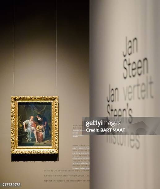 Painting is displayed at the exhibition Jan Steen's Histries by Dutch's artist Jan Steen in the Mauritshuis in The Hague, on February 13, 2018. / AFP...