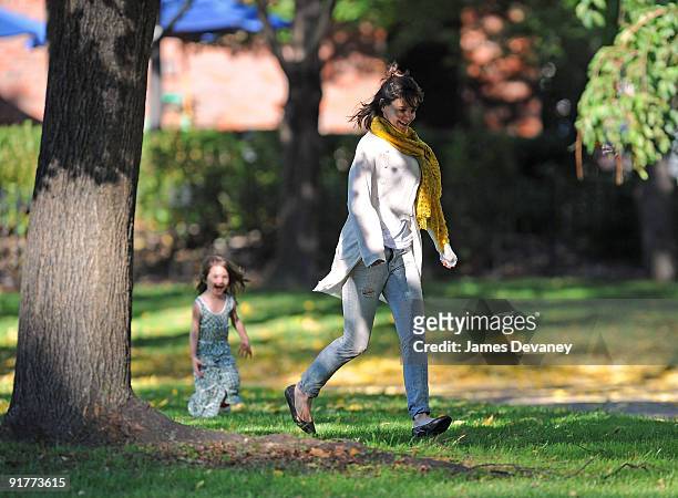 Suri Cruise and Katie Holmes visit Charles River Basin on October 10, 2009 in Cambridge, Massachusetts.