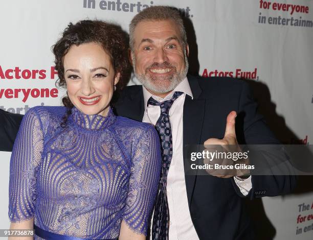 Megan McGinnis and Marc Kudisch pose at the "Thoroughly Modern Millie" 15th Anniversary Reunion Concert After Party at Opry City Stage on February...