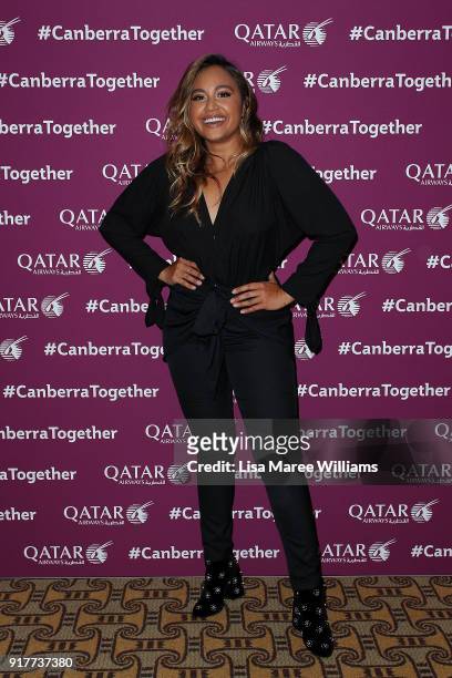 Jessica Mauboy poses during the Qatar Airways Canberra Launch gala dinner on February 13, 2018 in Canberra, Australia.