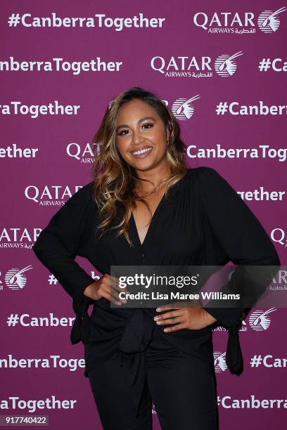 Jessica Mauboy poses during the Qatar Airways Canberra Launch gala dinner on February 13, 2018 in Canberra, Australia.