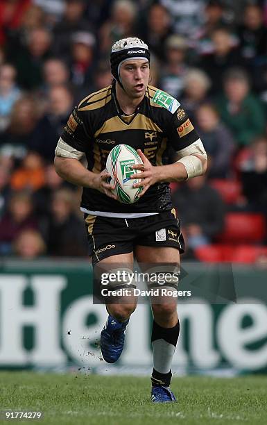 Ryan Jones of the Ospreys runs with the ball during the Heineken Cup match between Leicester Tigers and Ospreys at Welford Road on October 11, 2009...