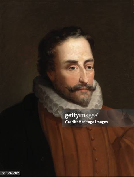 Portrait of Miguel de Cervantes Saavedra . Found in the Collection of Real Academia de la Historia, Madrid.