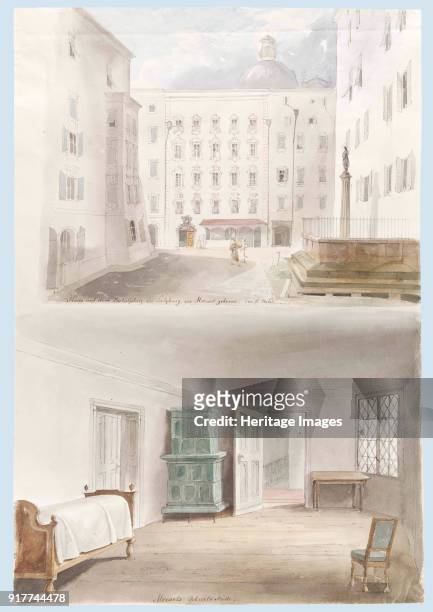 Two views of Mozart's Birthplace. Found in the Collection of Mozarteum , Salzburg.