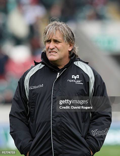 Scott Johnson, the Ospreys head coach looks on during the Heineken Cup match between Leicester Tigers and Ospreys at Welford Road on October 11, 2009...