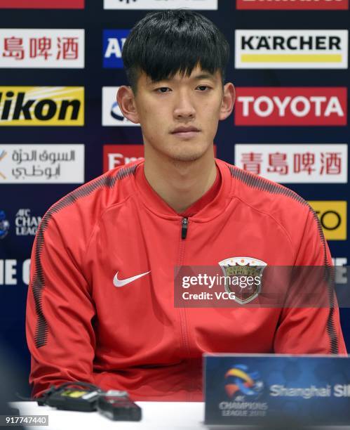 Yan Junling of Shanghai SIPG attends a press conference after the 2018 AFC Champions League Group F match between Kawasaki Frontale and Shanghai SIPG...