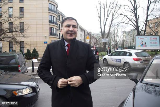 Former Georgian President Mikheil Saakashvili, after deportation from Ukraine to Poland, attends his hirst press conference in Warsaw on February 13,...