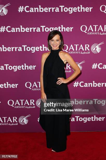 Natasha Belling arrives at the Qatar Airways Canberra Launch gala dinner on February 13, 2018 in Canberra, Australia.