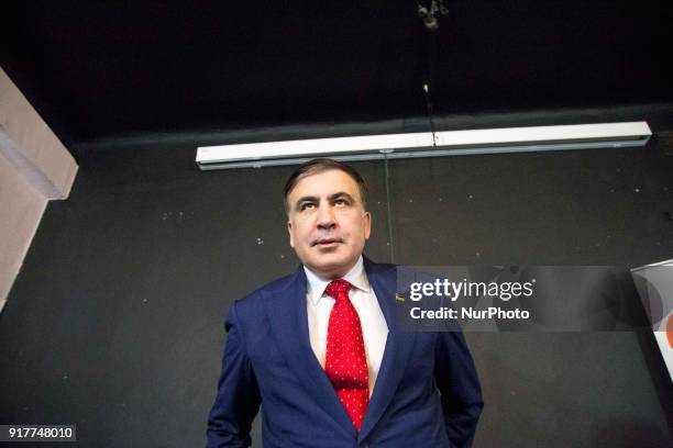 Former Georgian President Mikheil Saakashvili, after deportation from Ukraine to Poland, attends his hirst press conference in Warsaw on February 13,...