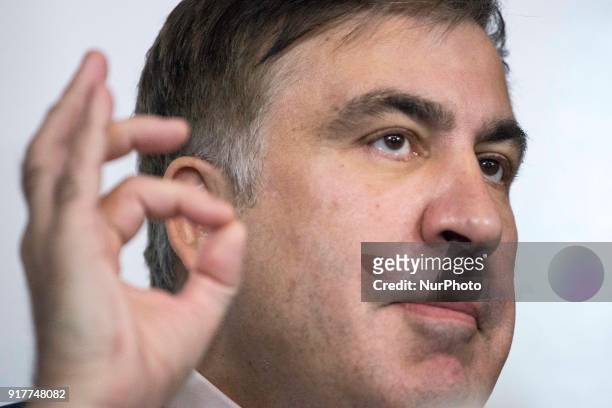 Former Georgian President Mikheil Saakashvili, after deportation from Ukraine to Poland, attends his hirst press conference in Warsaw on February 13,...