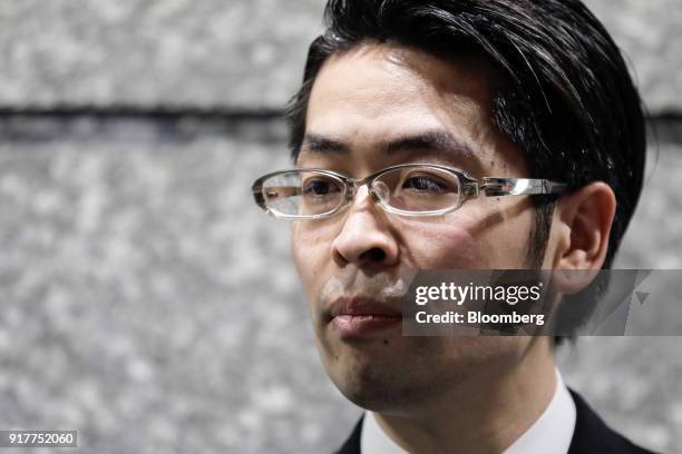 Yusuke Otsuka, chief operating officer and co-founder of cryptocurrency exchange Coincheck Inc., pauses as he speaks to members of the media at an...