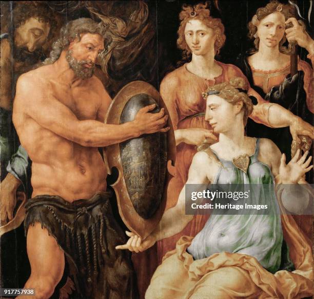 Vulcan hands Thetis the shield for Achilles. Found in the Collection of Art History Museum, Vienne.
