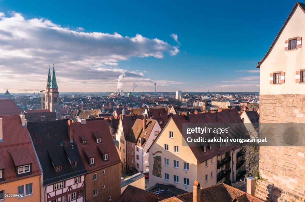 Panoramic View of The Old Town of Nuremberg City in Germany Bavaria