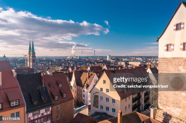 panoramic view of the old town of nuremberg city in germany bavaria - german culture stock-fotos und bilder