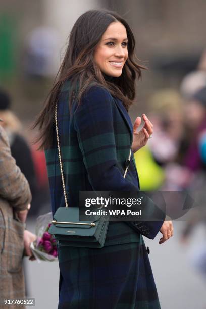 Meghan Markle is seen during a walkabout on the esplanade at Edinburgh Castle on February 13, 2018 in Edinburgh, Scotland.