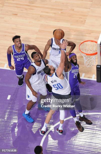JaKarr Sampson of the Sacramento Kings goes up for the shot against Salah Mejri of the Dallas Mavericks on February 3, 2018 at Golden 1 Center in...