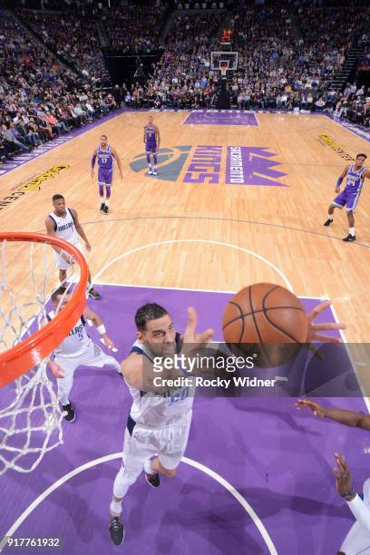 Salah Mejri of the Dallas Mavericks rebounds against the Sacramento Kings on February 3, 2018 at Golden 1 Center in Sacramento, California. NOTE TO...